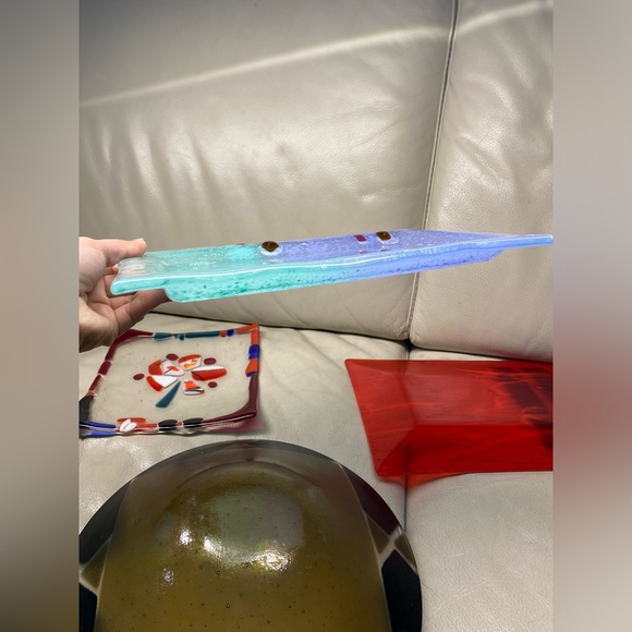 Fused art glass plates and bowl set of 4 - Picture 13 of 16